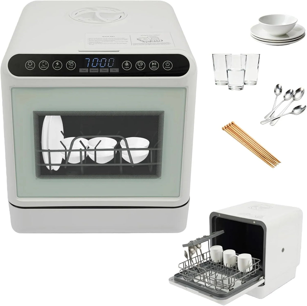 Dell Lavastoviglie, 6 L, ampio serbatoio, 70 mins, 60 mins, 25 minuti, 120 mins, mini lavastoviglie da tavolo 72 °C con 4 modalità di lavaggio e