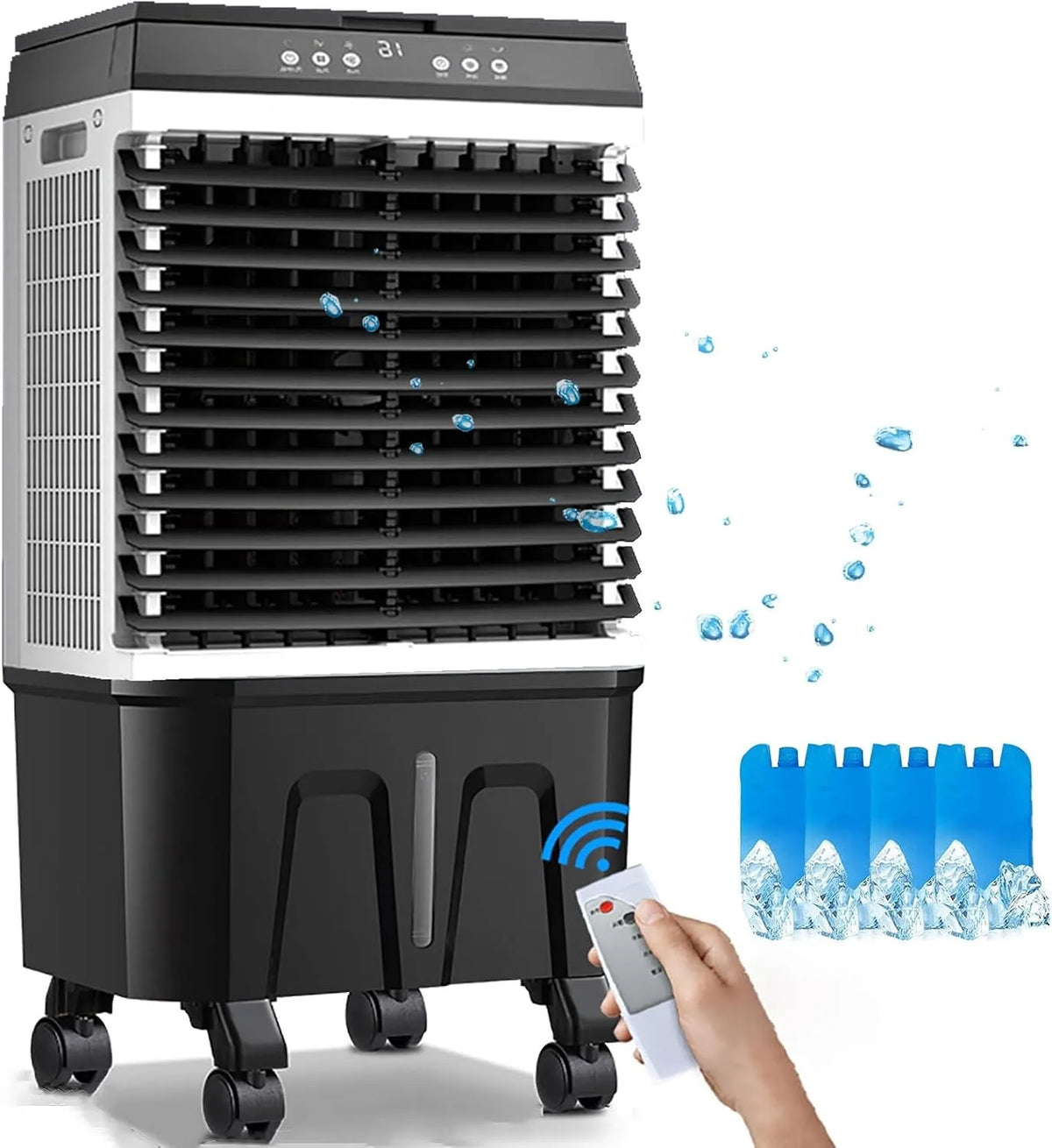 Dell Ventola a 3 velocità, Generico Raffrescatore d'Aria Industriale con Serbatoio 'Acqua da 40 Litri, umidificatore, Telecomando e Timer da 12 Ore