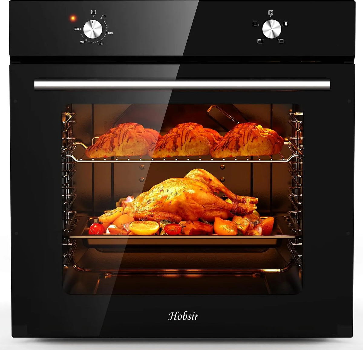Forno elettrico, 60CM, 65 L, 4 programmi, classe energetica A, Hobsir, da incasso, Temperatura Massima 250°C, 4 Funzioni di Cottura, Capacità 65L
