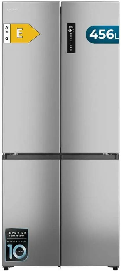Cecotec Bolero CoolMarket 4D 189cmx83cm Frigorifero, 456 L, No Frost, Inverter, acciaio inox, Extra Capacità Max 456L, MetalFlexCooling, Compressore