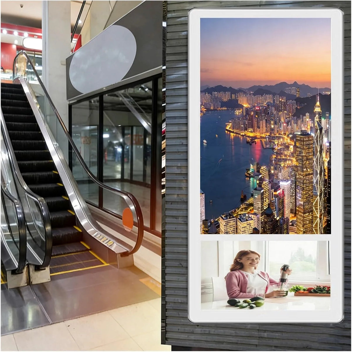 Display digital signage C-18.5+10.1-inch, display pubblicitario, montaggio a parete, Android OS, visualizzazione pubblicitaria digitale, Monitor Video