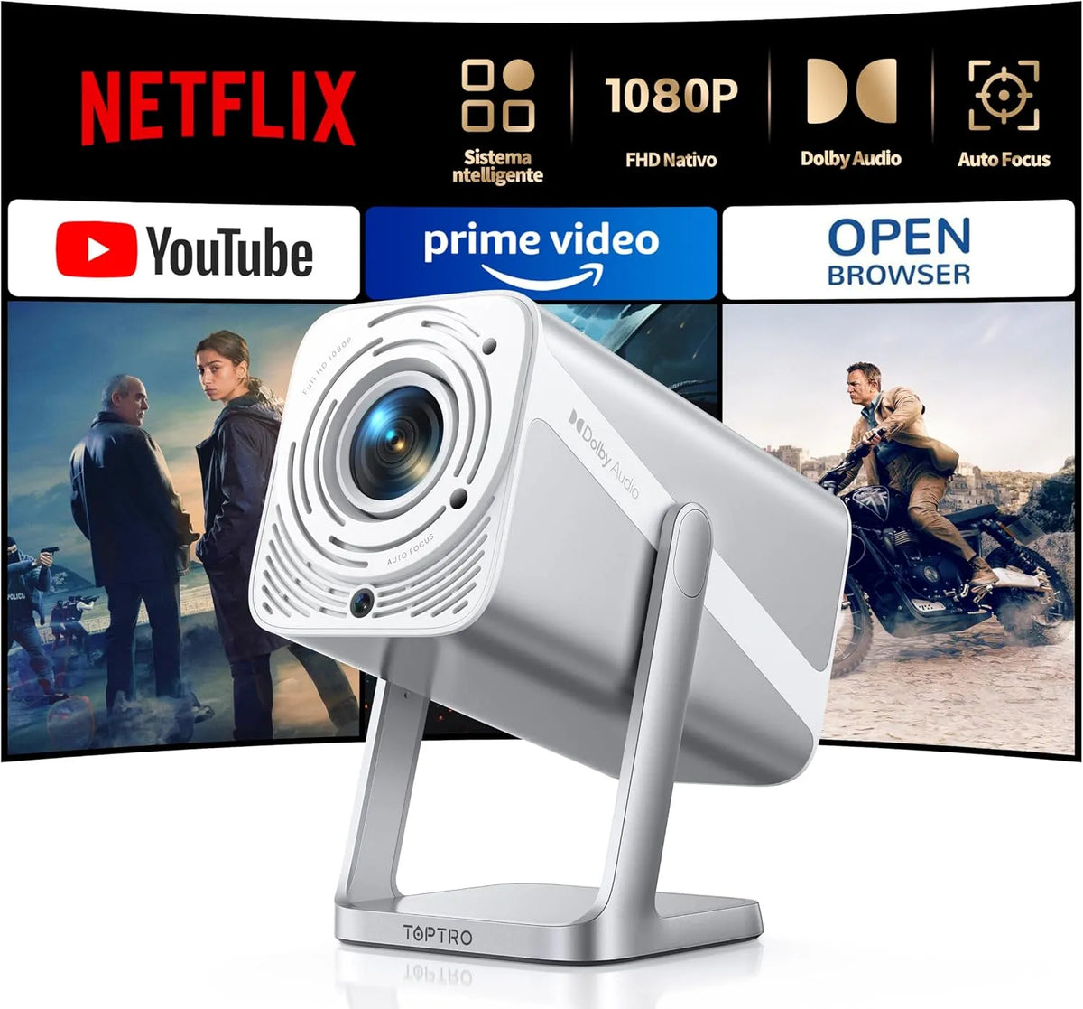 Proiettore 700ANSI, portatile, esterno, Bluetooth, 4K UHD, videoproiettore, Proiettore 4K【Compatibile con Netflix & Dolby】Proiettore Portatile 700ANSI