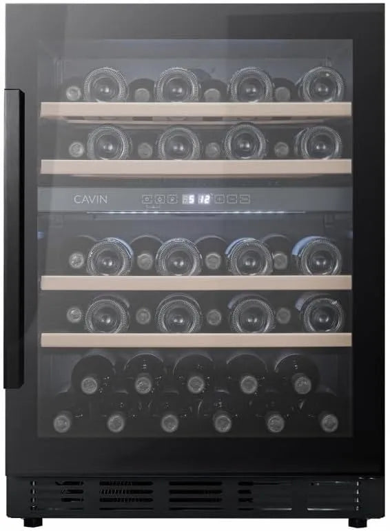 Cantinetta vino 60D, 46 bottiglie, vetro, da incasso, nero, illuminazione a LED, display elettronico, silenzioso