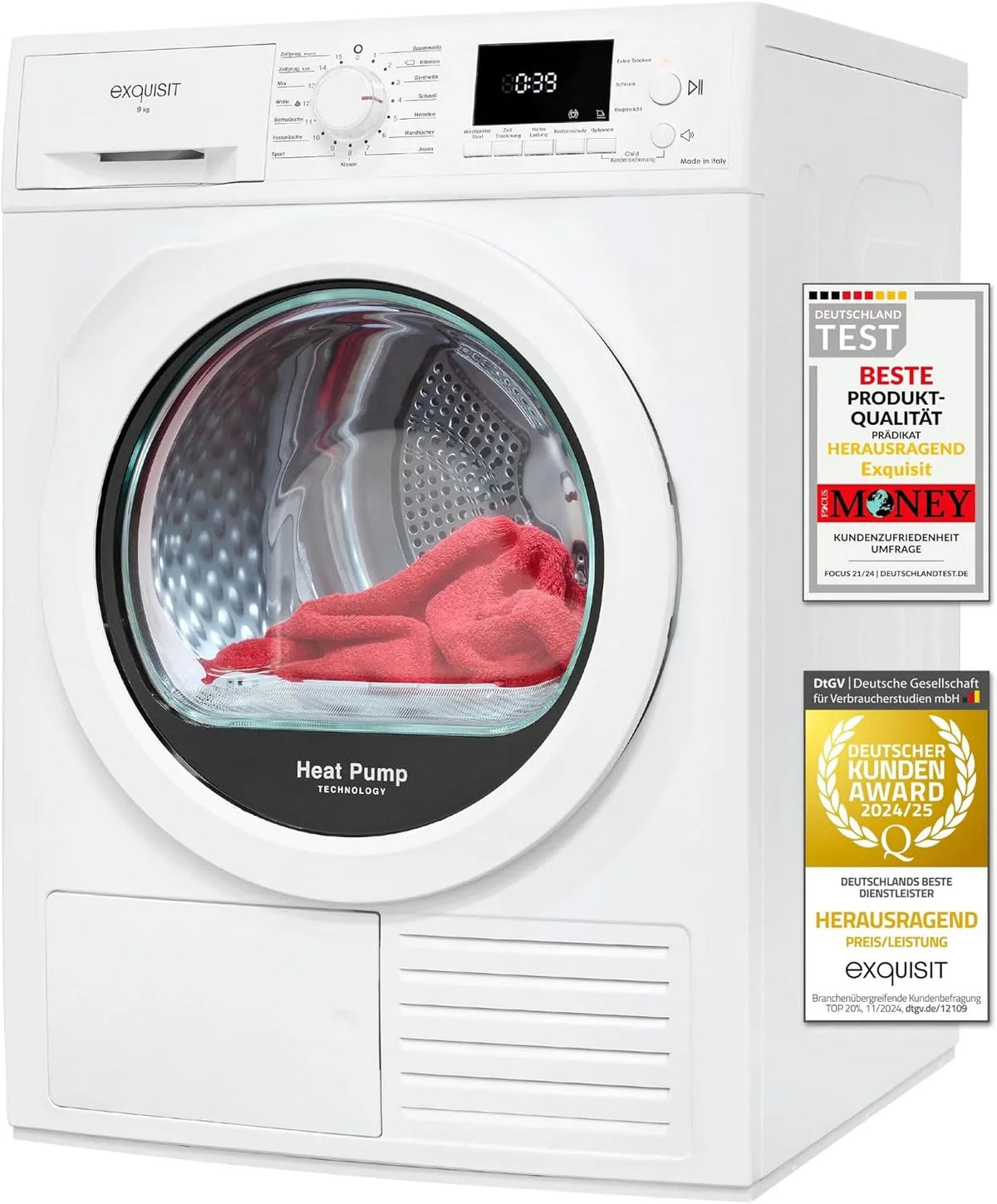 Exquisit TWP903-410 Asciugatrice, 9 kg, classe energetica A, bianco, Exquisit Asciugatrice a pompa di calore TWP903-410, sicurezza bambini