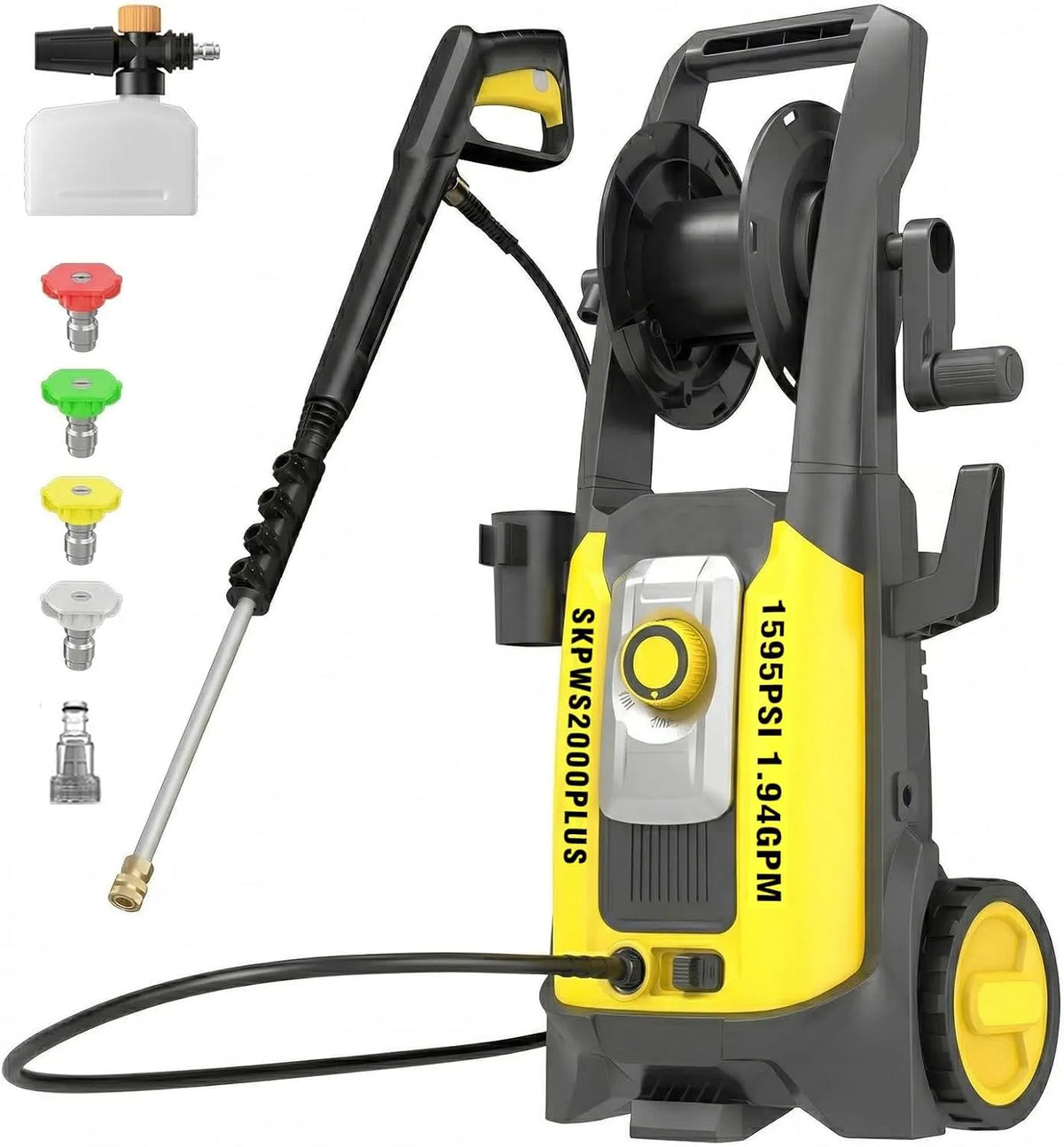 Lavatrice, 1600 W, GOURIXIN 13m 100bar, 1600w Lavatrici ad Alta Pressione, Tubo da 13m e Altri Accessori, Lavaggio a Getto per Patio, Auto, Pareti