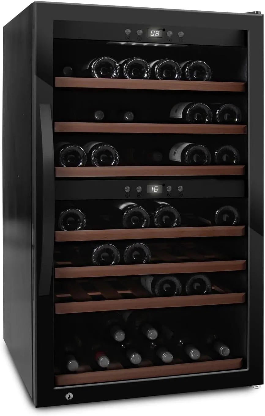 Cantinetta vino, 66 bottiglie, 2 fuochi, 2 zone di temperatura, libera installazione, nero, lo spazio extra per i vini bianchi, silenzioso