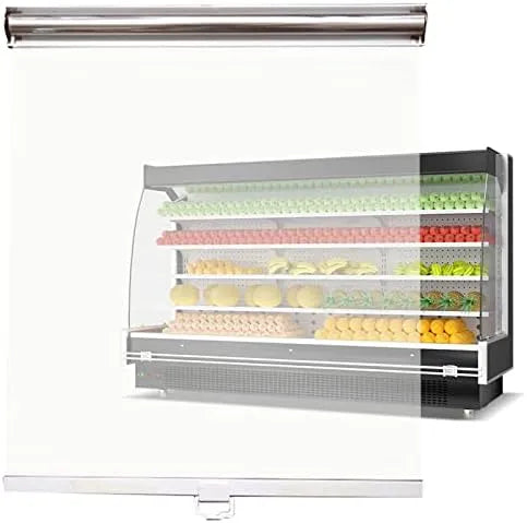 Prodotto tenda divisoria da banco con maniglia, Tenda a rullo in plastica trasparente per vetrina per supermercato, frigoriferi verticali refrigerati