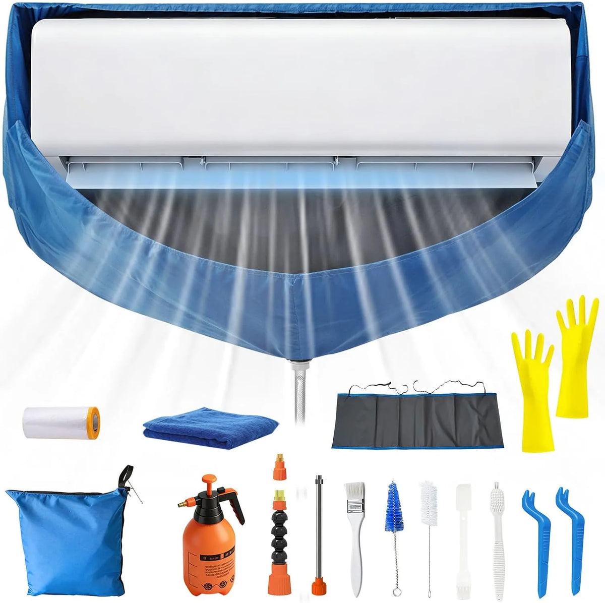 Condizionatore, blu, Kit Pulizia Climatizzatore Casa, Kit Pulizia Condizionatore Split con Sacchetto Regolabile con e Pannelli Laterali