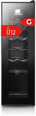 modello NVN1200S, NVN1200S. Ciclica, display digitale, livello sonoro 44 dB, Nilson Enoteca 12 Bottiglie Nero, luce interna a LED, zona unica di