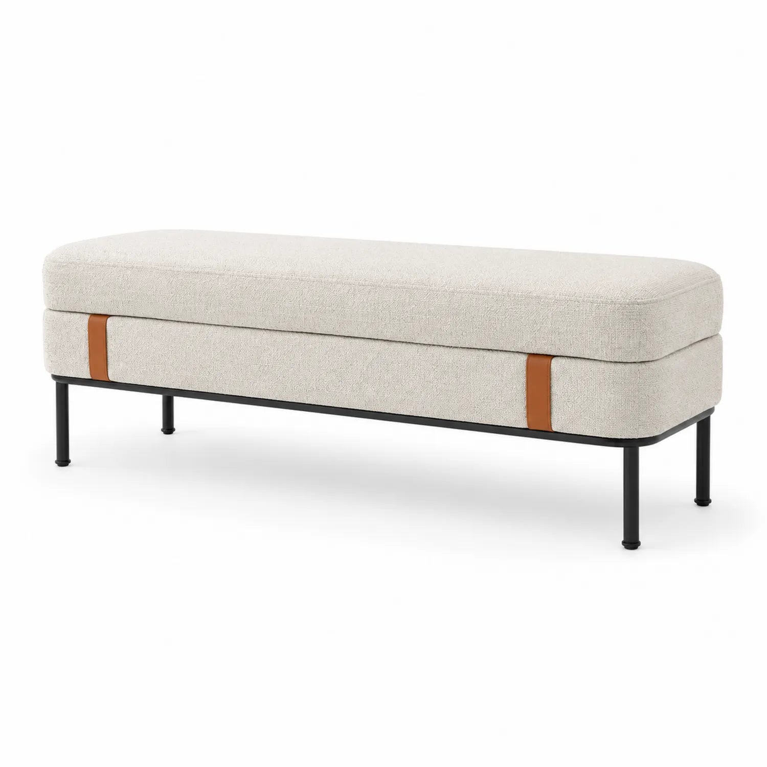 Panca in Metallo e Tessuto Beige con Cinghie in Similpelle