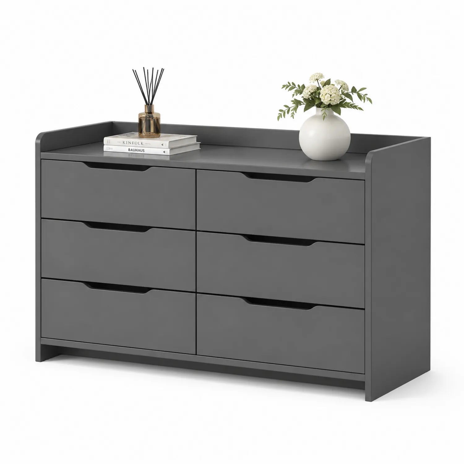 Cassettiera in legno MDF grigia 6 cassetti