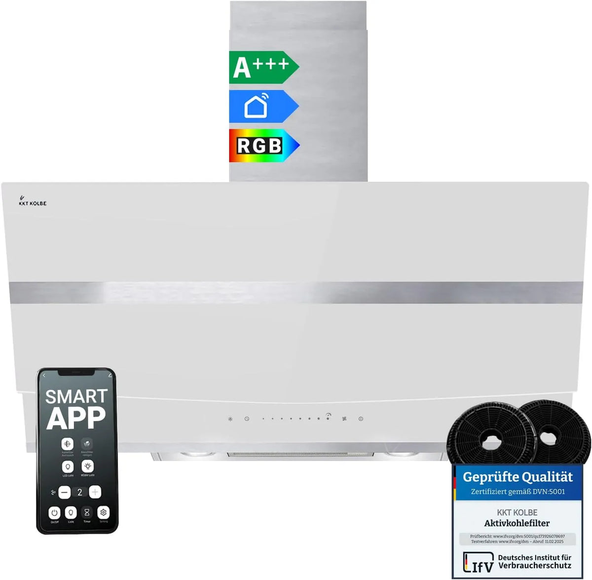 Cappa aspirante HERMES9005WM, 90 cm, cappa da cucina, inclinata, bianco, KKT KOLBE Cappa aspirante inclinata HERMES9005WM