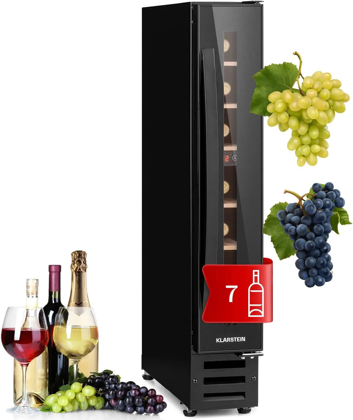 Klarstein Cantinetta vino, 20 L, 7 bottiglie, da incasso, esterno, touch, bianco, 20L, Cantinetta Vino Refrigerata a Zona Singola per Rosso, Interno
