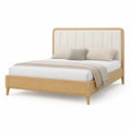 Letto matrimoniale in legno con testiera in tessuto crema 160x200 cm