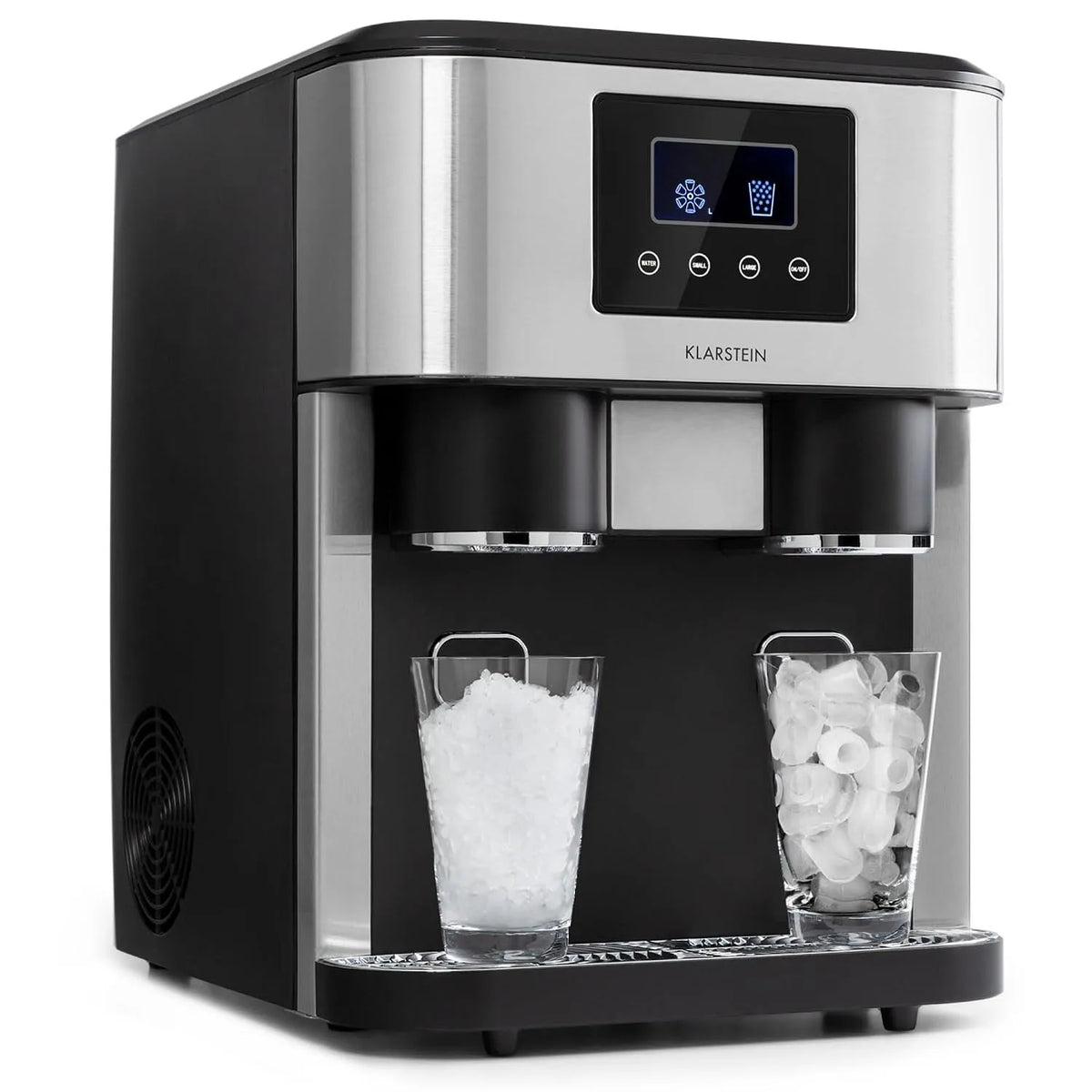 Klarstein Macchina del ghiaccio, 1.8 L, professionale, Fabbricatore Secco Alimentare 15kg, Tritato e a Cubetti, Casa Cocktail Pulizia Rapida