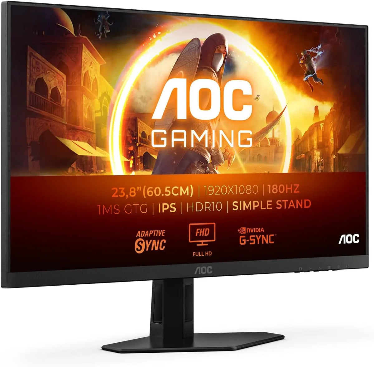 Monitor, 24 pollici, 1920 × 1080, 1 ms, 180 Hz, AOC 24G4XE HDMI2x, funzioni gaming, HDR, Full HD, pannello IPS, schermo PC, nero, HDR10, 1ms GtG