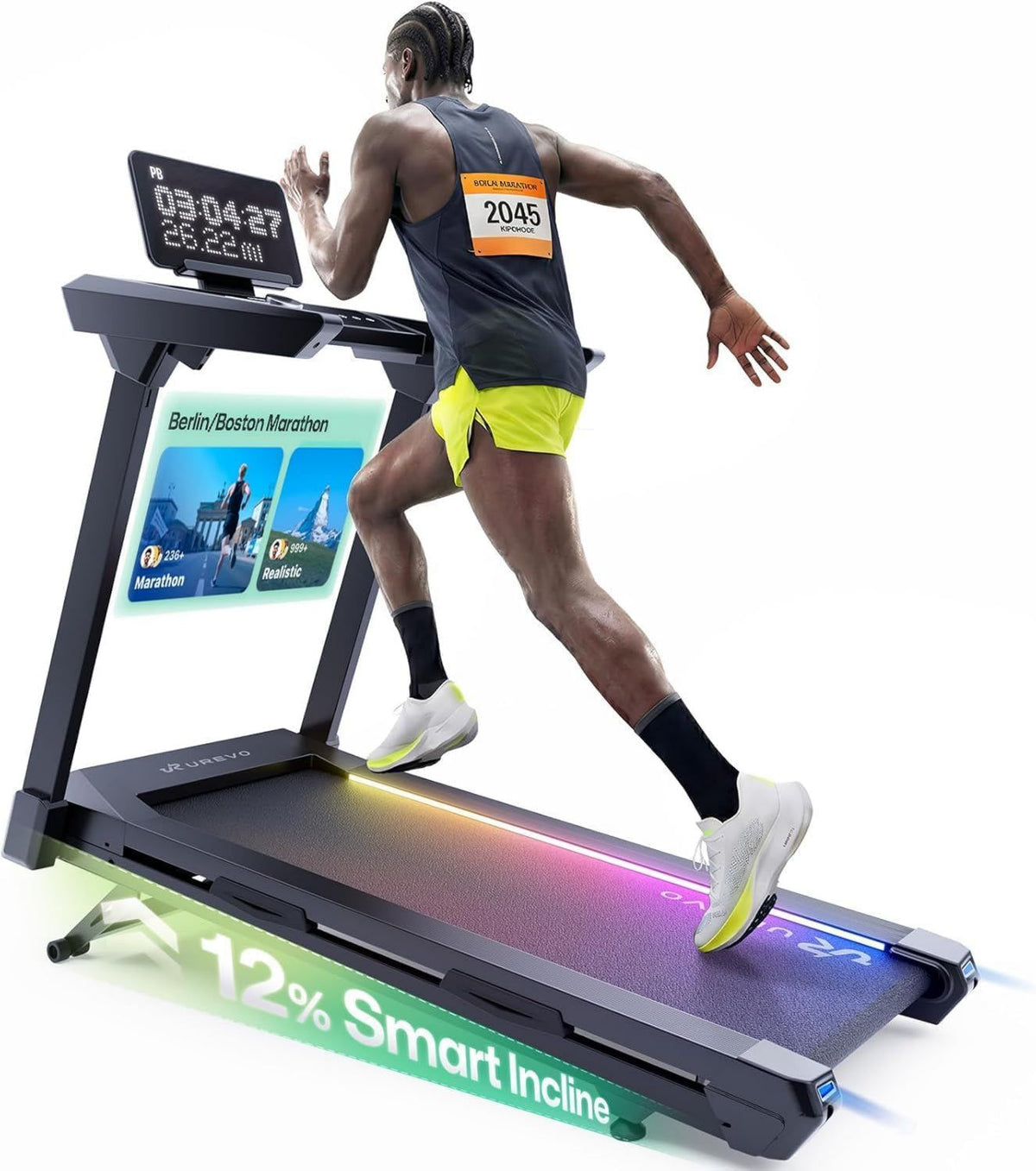 UREVO Tapis roulant - inclinazione regolabile, pieghevole, funzionamento silenzioso, uso professionale, 150 kg, 20km/h