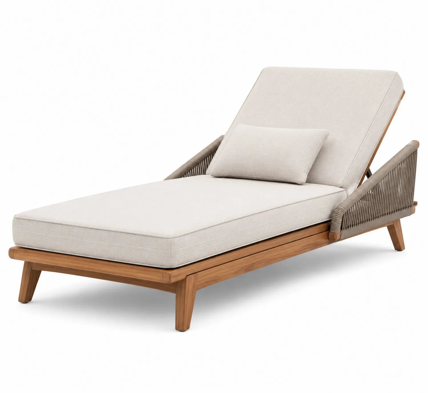 Lettino Prendisole in Legno Massello di Teak con Cuscino Crema