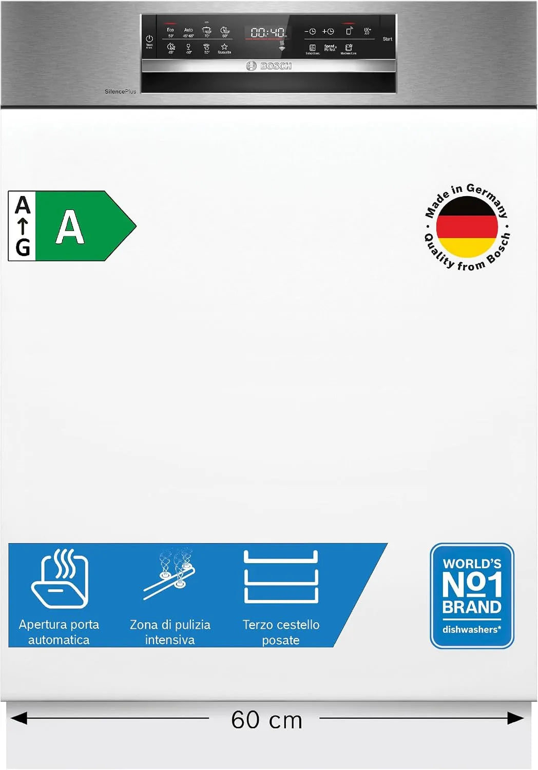 Bosch Serie 6 SMI6ECS12E Lavastoviglie, da incasso, argento, Bosch SMI6ECS12E Serie 6 Lavastoviglie incasso con frontalino Silver