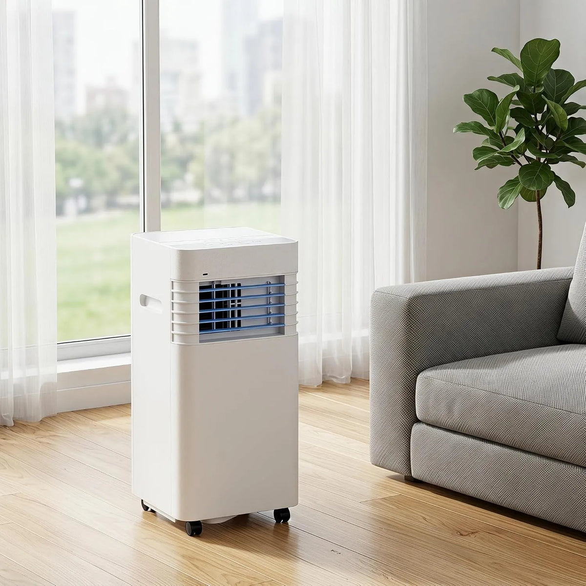 Condizionatore, portatile, timer, oscillazione, kit finestra per ambienti fino a 28 m2, timer 24 ore, funzione di raffreddamento a 2 velocità