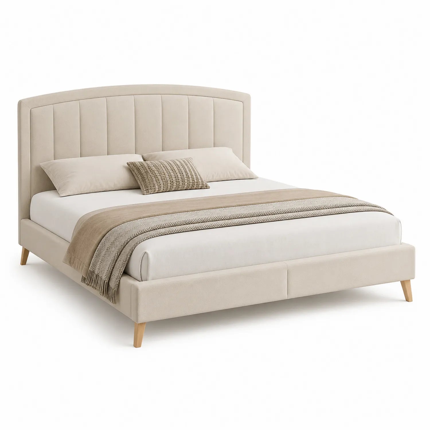 Letto matrimoniale imbottito in legno e tessuto Beige 160x200 cm