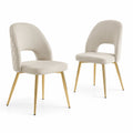 Set di 2 Sedie in Velluto Beige e Metallo