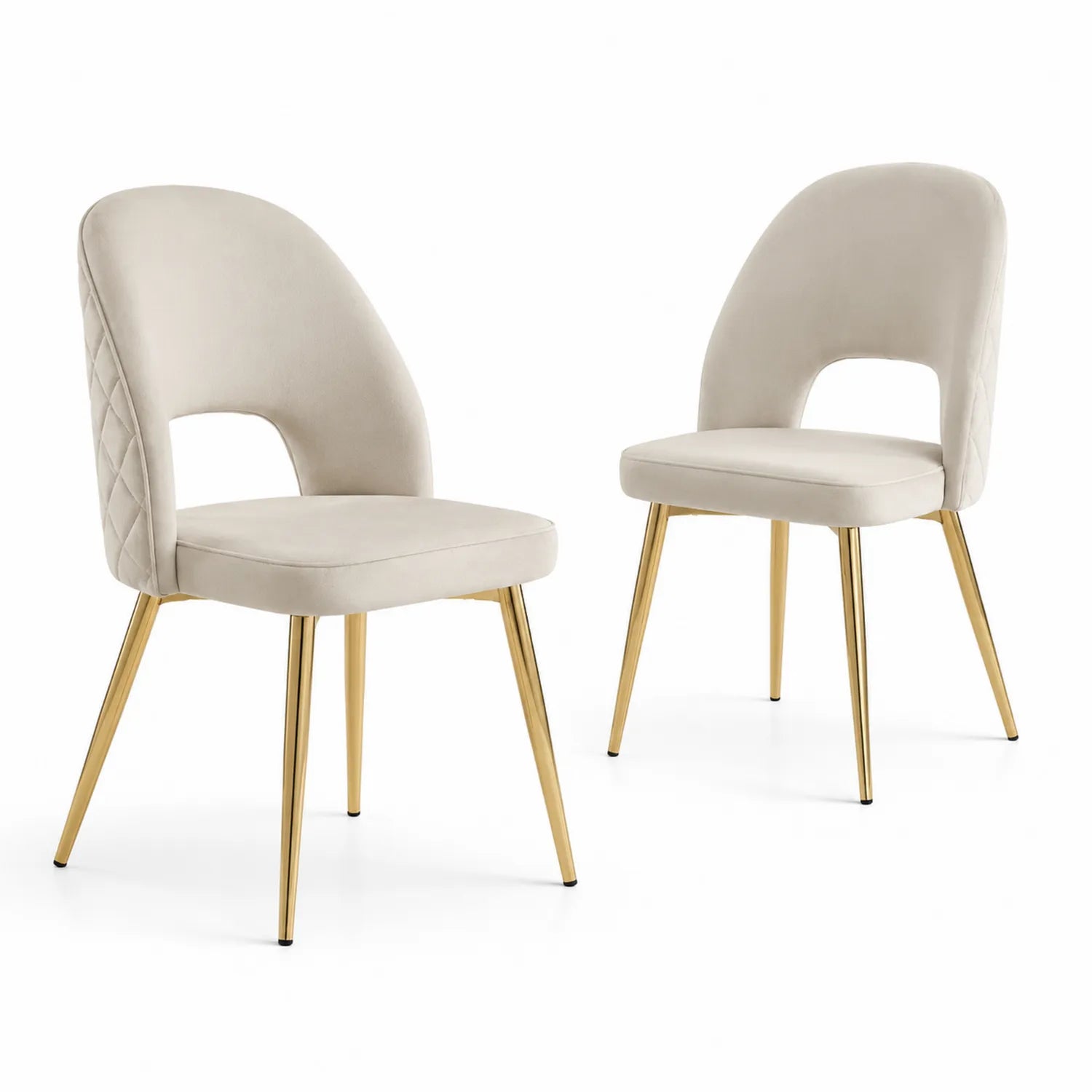 Set di 2 Sedie in Velluto Beige e Metallo