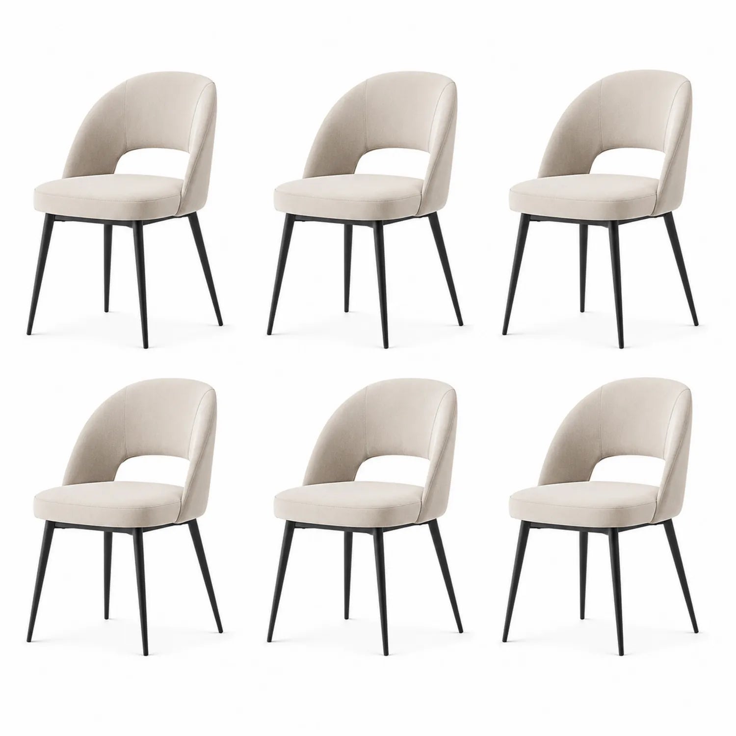 Set di 6 sedie da pranzo in tessuto beige e struttura in metallo