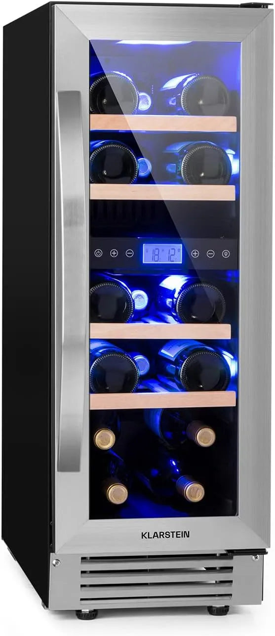 Klarstein Cantinetta vino, 53 L, 17 bottiglie, da incasso, esterno, touch, bianco, 53L, Cantinetta Vino Refrigerata a Zona Doppia per Rosso, Interno