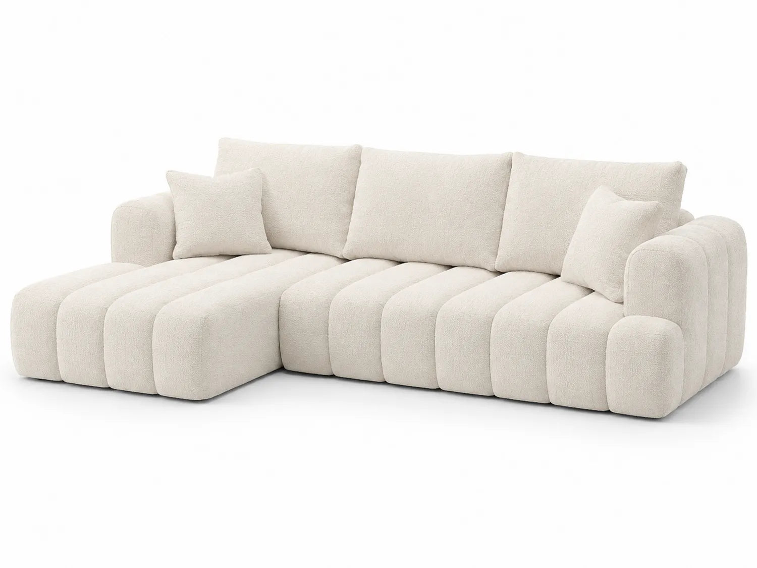 Divano componibile in tessuto bouclé con chaise longue