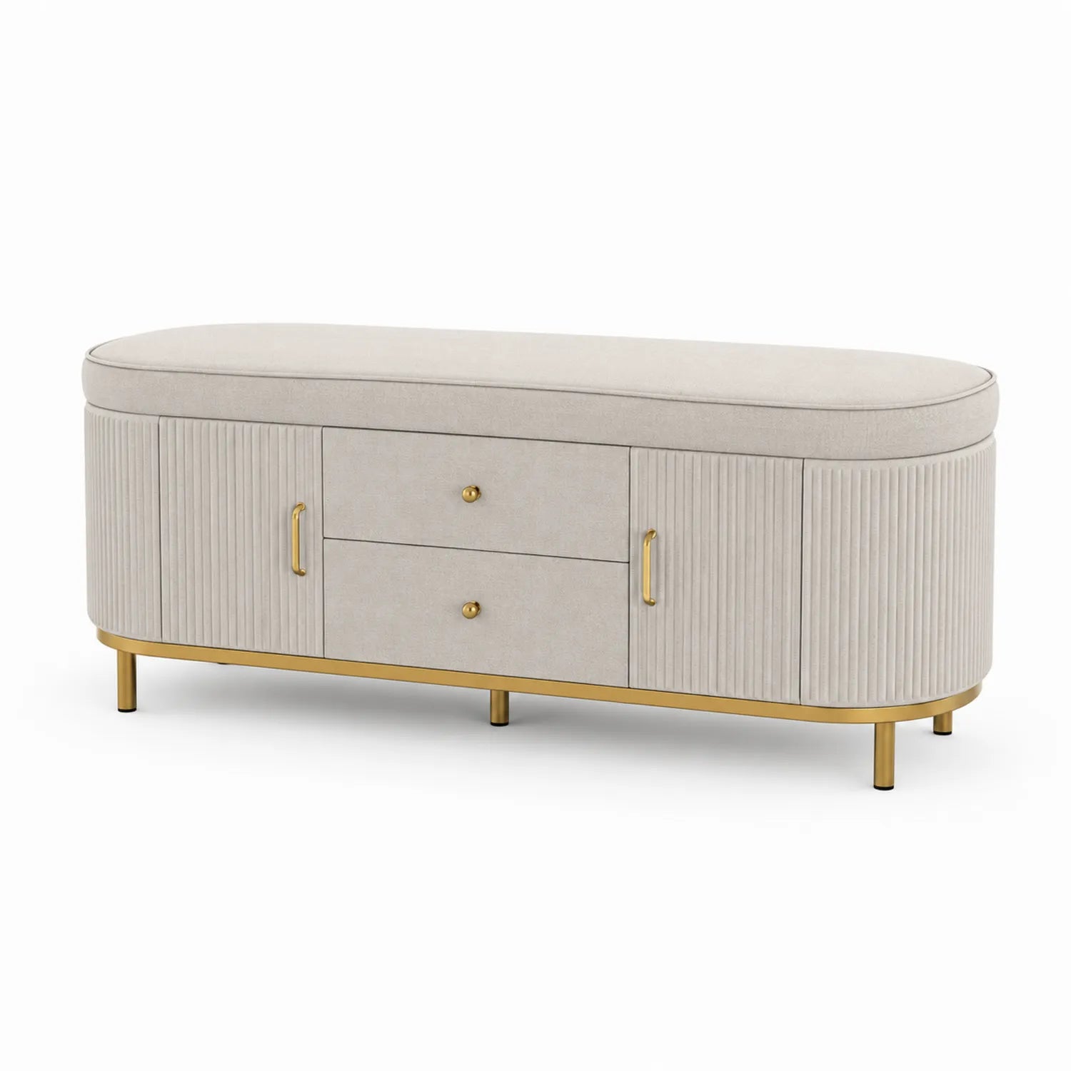 Panca contenitore in tessuto e metallo beige
