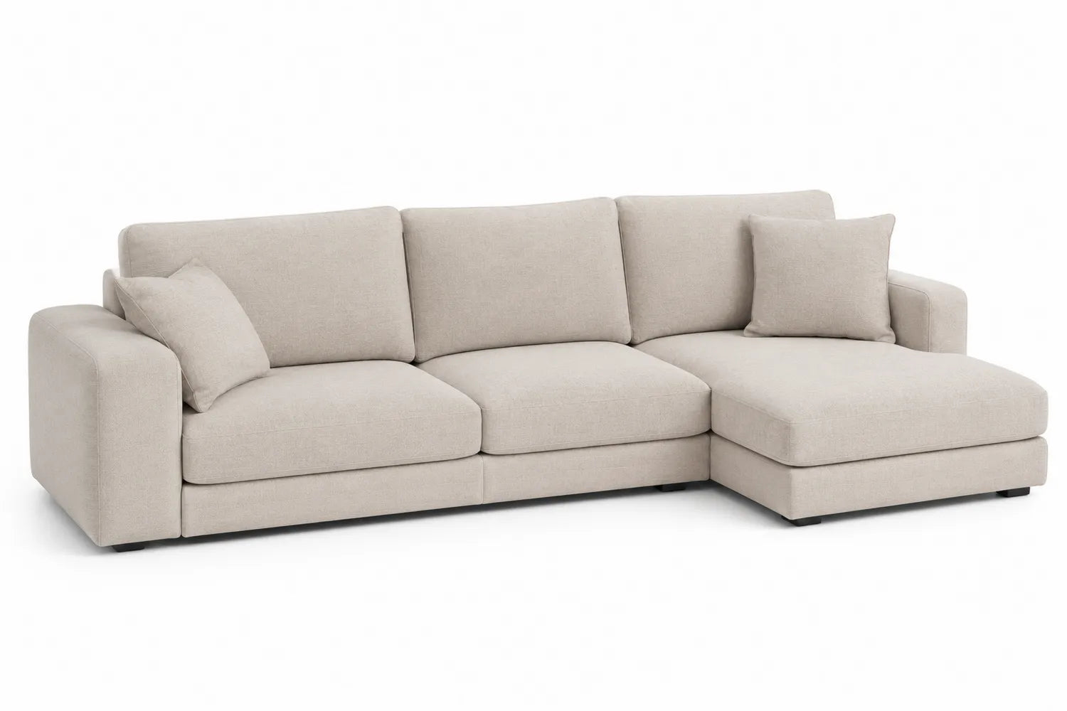 Divano angolare in tessuto beige con chaise longue