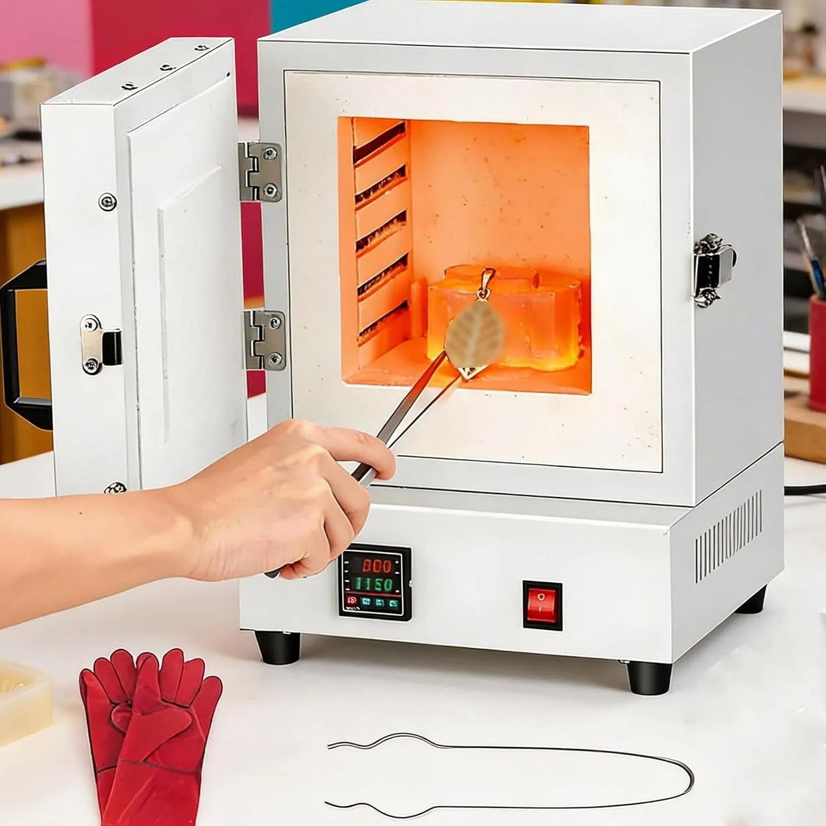Forno elettrico, 2000 W, ceramica e progetti artistici, camera a cubo da 6, 3 pollici per colata di gioielli, 1150 °C, burnout a cera, smaltatura