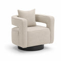 Poltrona in tessuto bouclé beige con base rotonda in metallo