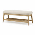 Panca in Legno Massello di Rovere con Cuscino in Poliestere Beige