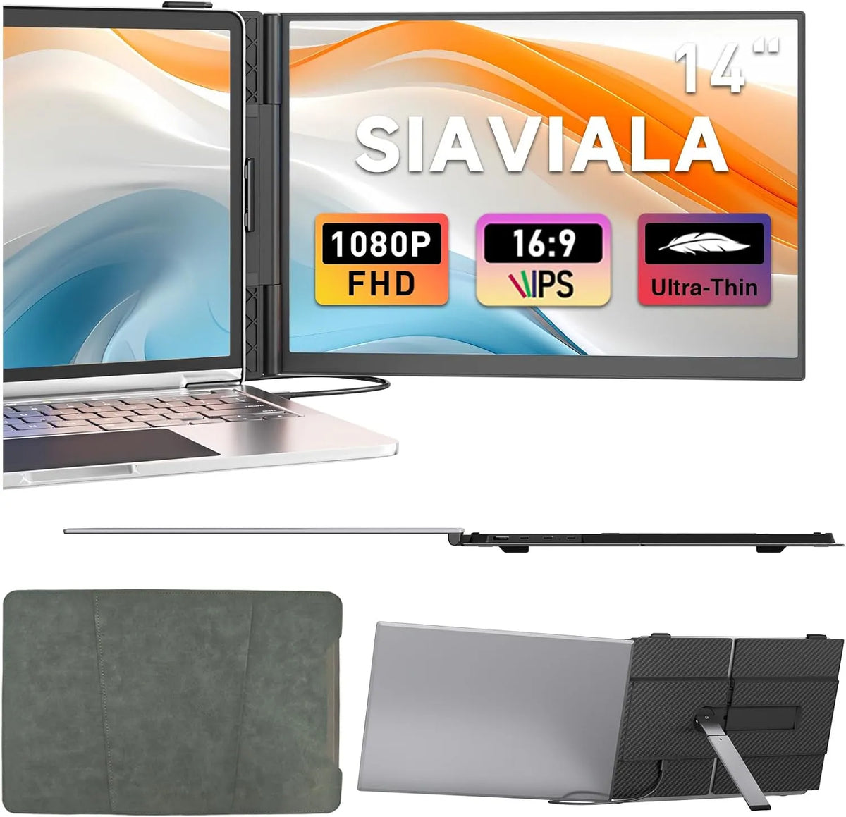 Monitor 1080P Windows, Mac, Android, Switch, PS5, 14 pollici, portatile, Android OS, Full HD, pannello IPS, Mini Monitor Leggero per Laptop 13-17.3'
