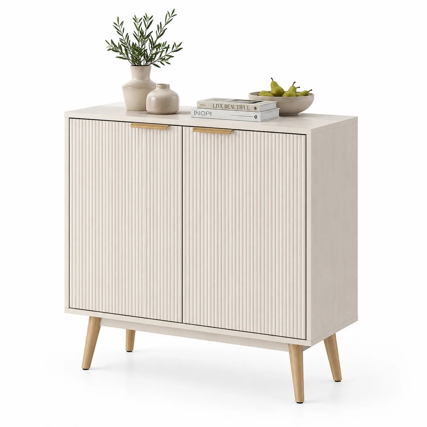 Credenza moderna in MDF e legno massello bianca 90 cm