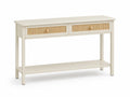 Consolle in Legno con Cassetti in Rattan Bianco