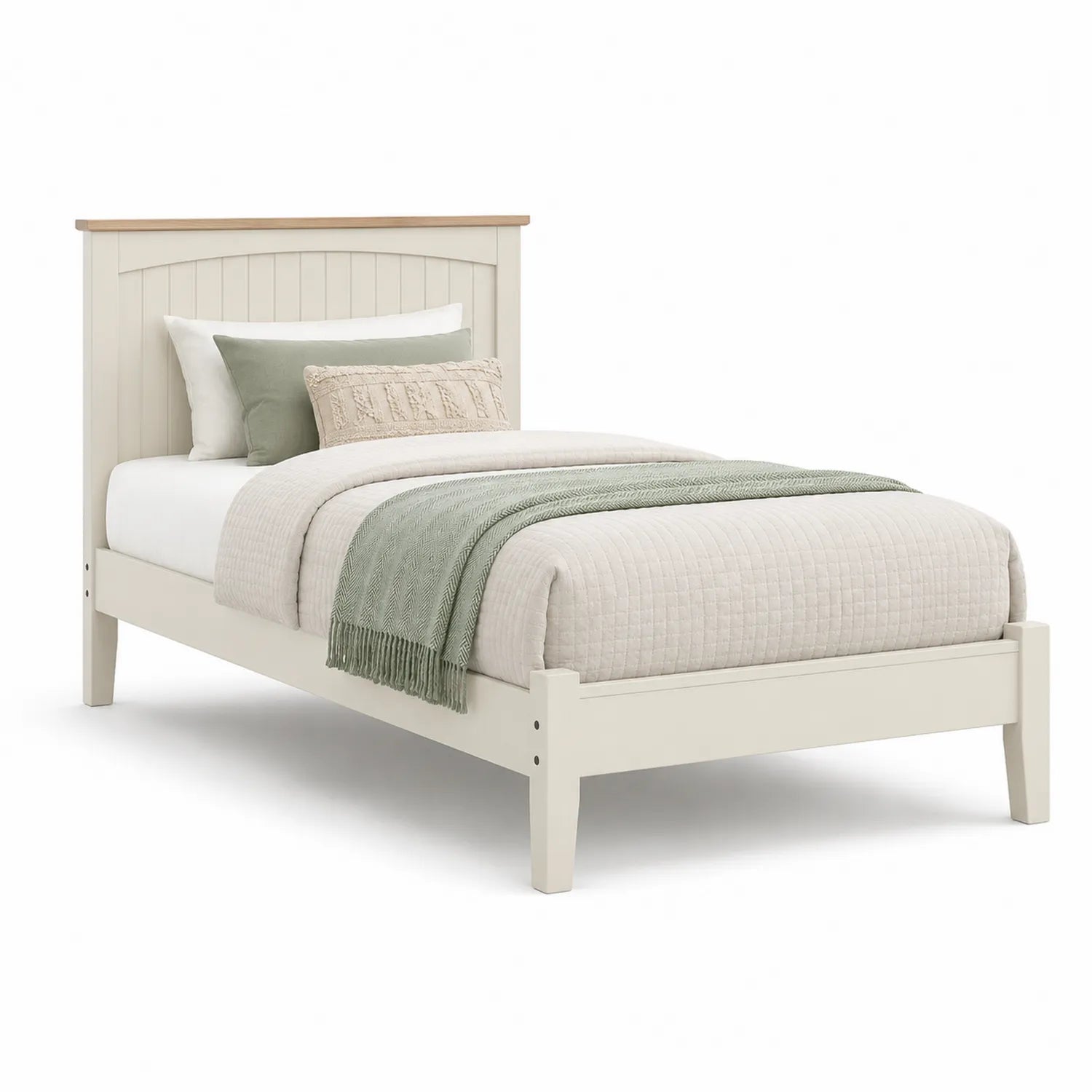 Letto Singolo in Legno Crema con Cuscini