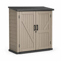 Armadio da Esterno in Resina con Due Ante Beige e Nero 182x111x64 cm
