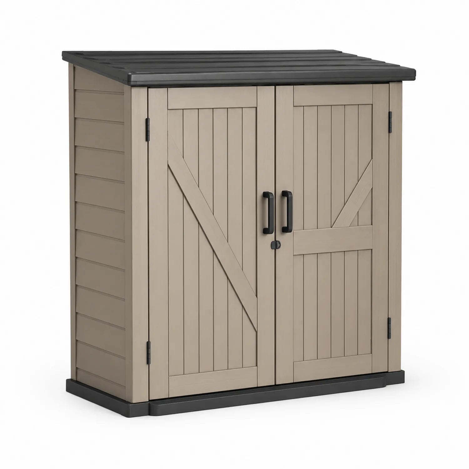 Armadio da Esterno in Resina con Due Ante Beige e Nero 182x111x64 cm