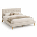 Letto matrimoniale in tessuto beige 200x160 cm