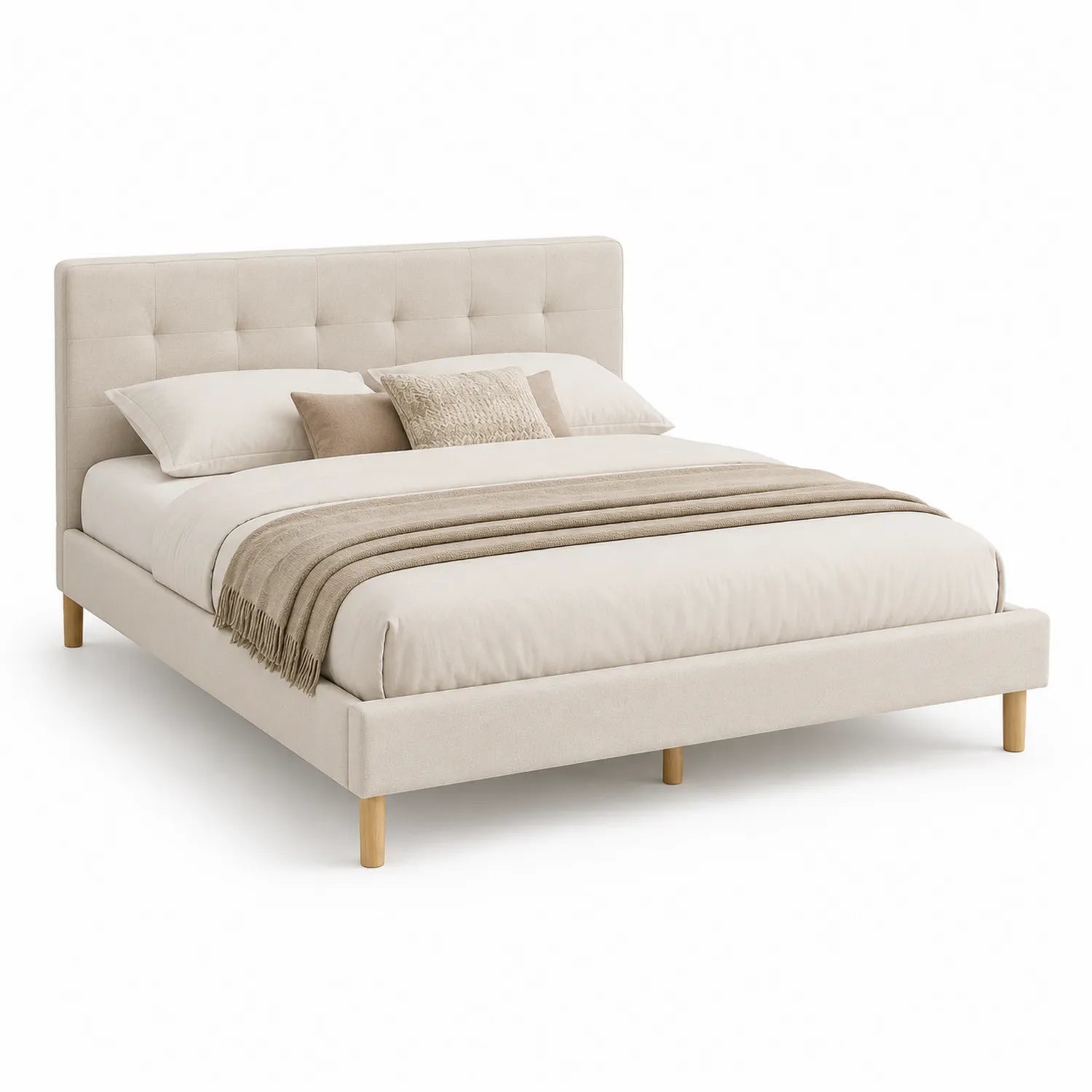 Letto matrimoniale in tessuto beige 200x160 cm
