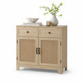 Credenza in legno con ante in rattan e cassetti