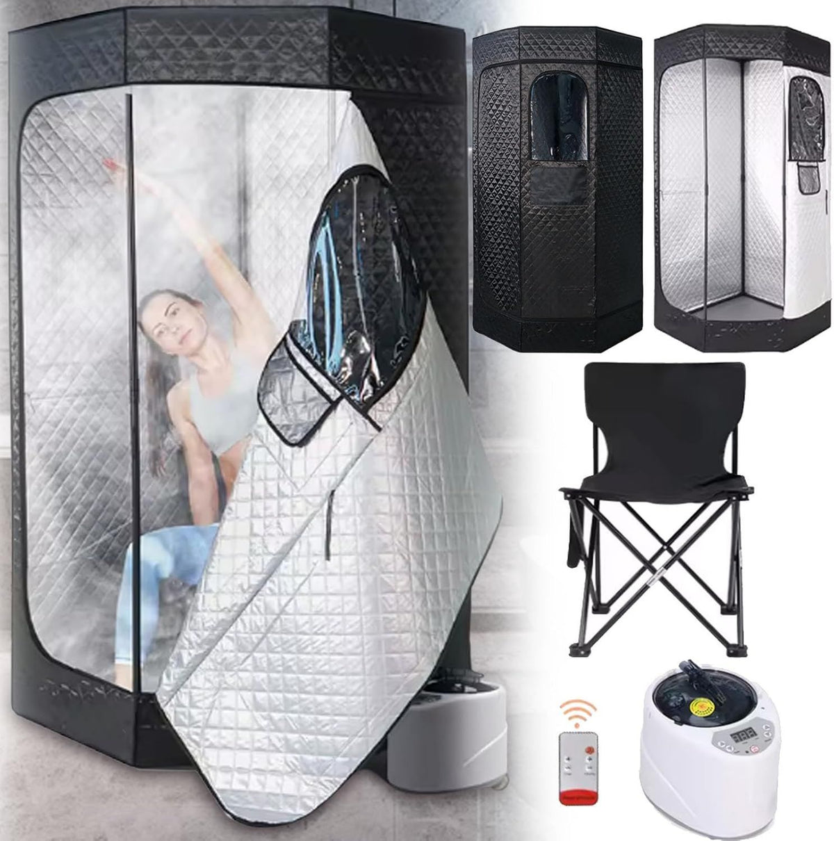 Sauna a vapore portatile: pieghevole, con telecomando, con timer, design portatile, 180cm, 1200W, 3L