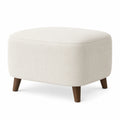 Pouf Rettangolare in Tessuto Beige con Gambe in Legno