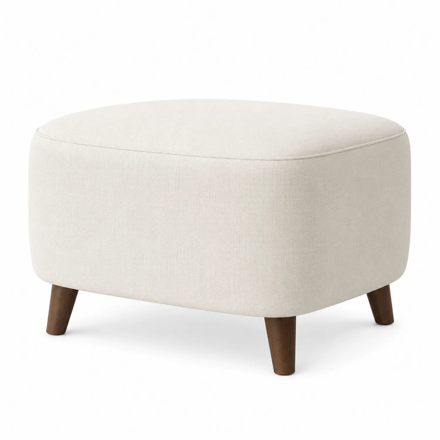 Pouf Rettangolare in Tessuto Beige con Gambe in Legno