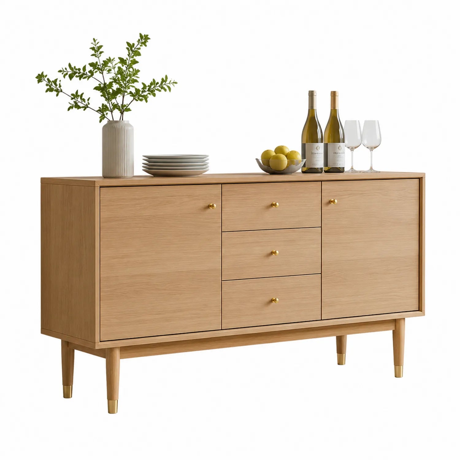 Credenza in legno con 2 ante e 3 cassetti marrone chiaro 120x40x80cm