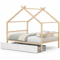 Letto a forma di casetta in legno di pino con cassetti bianchi 200x90 cm