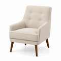 Poltrona in Tessuto Beige con Gambe in Legno